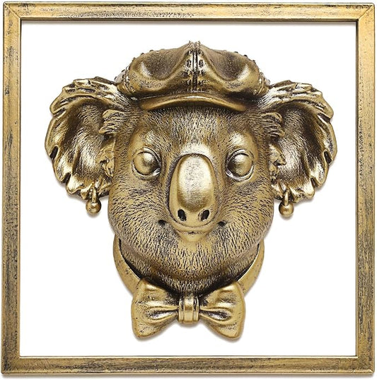 Animal Heads Wall Decor (Includes Metal Frame) Resin Animals Sculptures Head Wall Hanging Decoration Gold vintage Wall Sculpture for Living Room Bedroom Office(Koala)