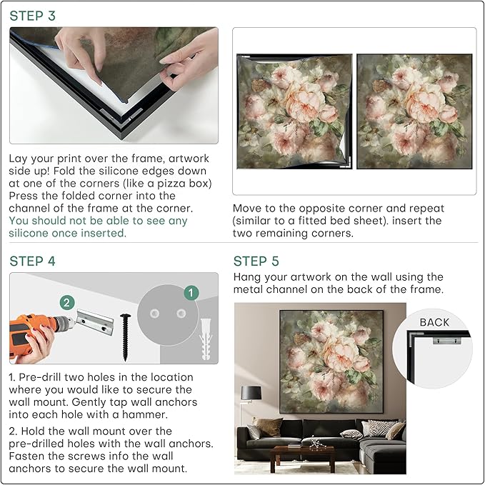 60"x60" XL Framed Wall Art - Vintage Dark Floral Romantic (Frame Assembly Required)