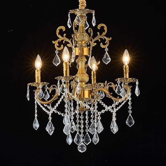 4 Light Classic Traditional Candle-Style Crystal Chandeliers for Dining Room Living Room Bedroom entryway Antique Gold Finish