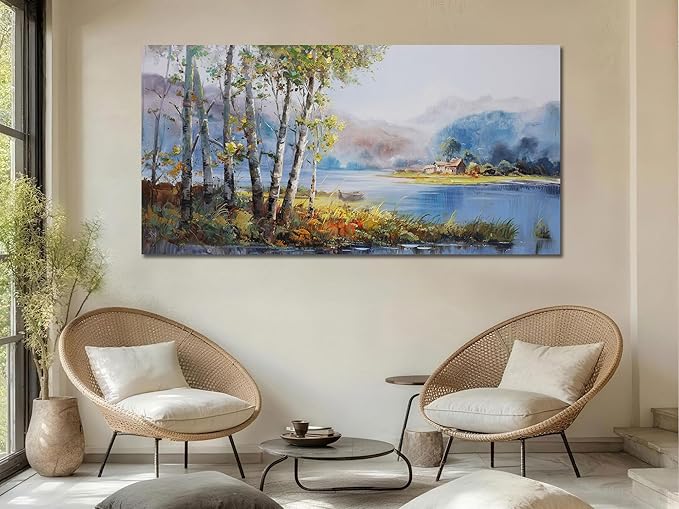 Arjun Landscape Canvas Wall Art for Living Room Nature Painting Bedroom Tree Scenery Textured Picture Framed Large Size Artwork Office Home Wall Decor, 48"x24"