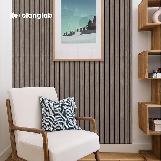 Olanglab Wood Veneer Acoustic Wall Panels 6 Pack, 23.6"×47.2" Sound Absorbing Wall Panels for Interior Wall Decor, Dark Walnut