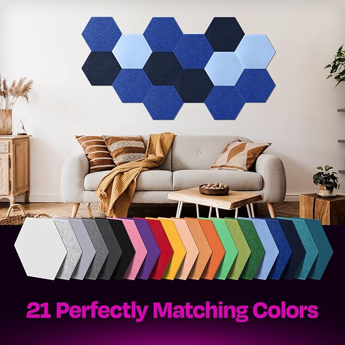 Acoustic Panels 12-Pack Soundproof Wall Panels 14"X12.1"X0.4" Sound Panels High Density Sound Dampening Panels - [Admiral Blue Hexagon]