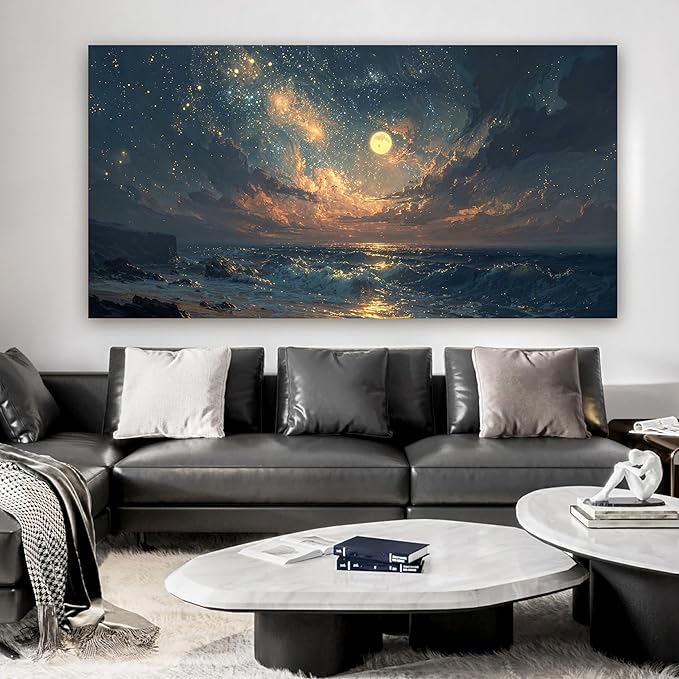 Canvas Wall Art Decor Beach Ocean Waves Wall Art Pictures For Living Room Decorations Gold And Blue Art Wall Decor Artwork For Walls For Bedroom Office Canvas Pictures For Wall Decor 20×40 Inch