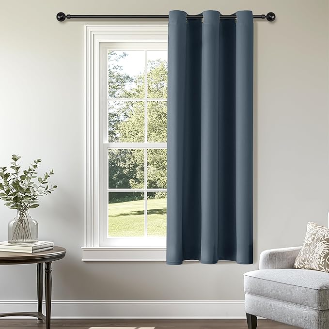 ChrisDowa Small Window Curtains 40 inches Long for Bedroom - Grommet Short Thermal Insulated Room Darkening Curtains for Kitchen (1 Panel, Stone Blue, 29 x 40 Inch)