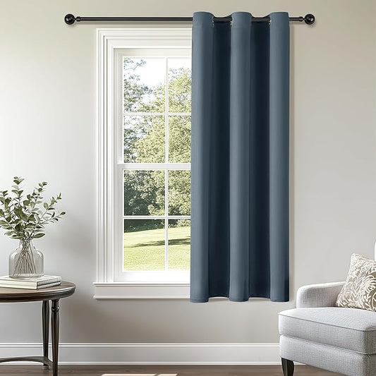 ChrisDowa Blackout Curtains 48 inches Long for Bedroom - Grommet Thermal Insulated Room Darkening Curtains for Living Room (1 Panel, Stone Blue, 42 x 48 Inch)
