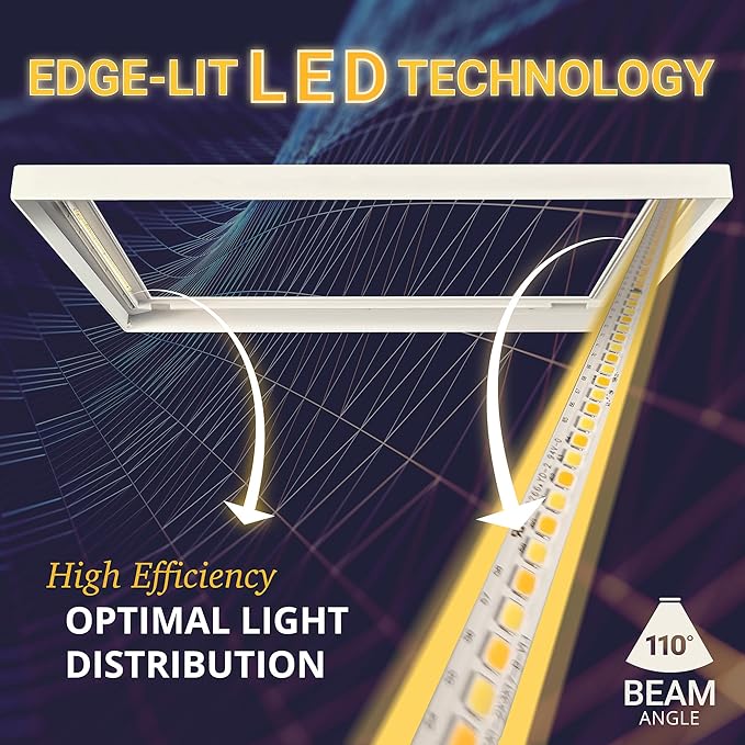NUWATT 1x2 FT LED Flat Panel, 5CCT 2700K/3000K/3500K/4000K/5000K Selectable, 2000LM, 22W, Internal Driver, Dimmable, 120V, CRI90, 1 x 2 Surface Mount Panel, 12x24 Flush Mount LED Light, 1" Inch Thin