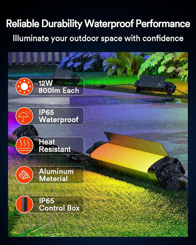 Lumary Smart Outdoor Led Light Bar, RGBAIWW Color Changing Wall Washer Lights, IP65 Backyard Ambient Floodlights Landscape Lighting for Room/Garden/Halloween/Christmas, APP&Voice Control, 4 Pack