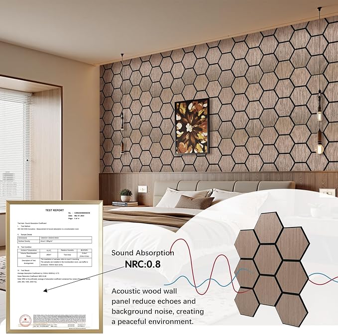 4 Packs Acoustic Wall Panels - Self-Adhesive 3D Wood Slat Wall Panel- Peel and Stick Sound Absorbing Panels for Noise Reducing - Feature Wall Decor for Home & Office