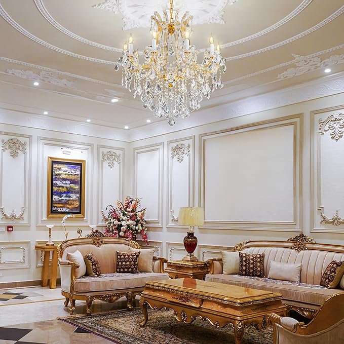 Modern Crystal Chandeliers, Gold Candle Chandelier -Luxury Chandelier Lighting Fixtures for Dining Room, Foyer, Staircase Hallway Living Room Entryway, 10 Lights