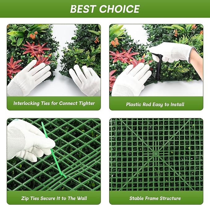 Artificial Grass Wall Panels 6 Pack 20"x20" - UV Protected Privacy Fence Screen, Hedge Green Wall Decor Backdrop，Realistic Fake Grass Backdrop for Indoor Weddings & Outdoor Gardens