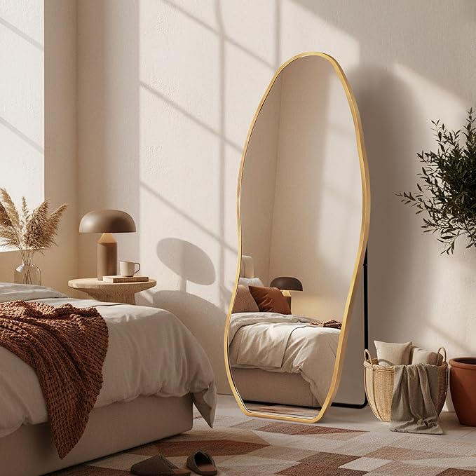 Mirror Full Length - Irregular Full Body Mirror Standing or Leaning or Wall hanging 63"x 24" Asymmetrical Aviation Aluminum Alloy Frame Unique for Bedroom, Living Room, Cloakroom, Entryway