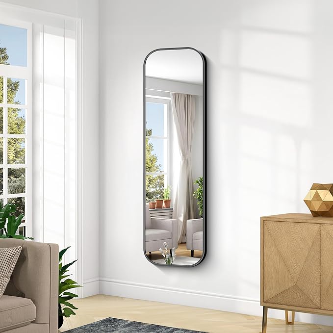 KOCUUY Black Bathroom Mirror 60"x20", Large Vanity Mirror with Rounded Corner, Metal Black Frame with Mordern Design for Bathroom, Living Room, Entryway, Hang Horizontal/Vertical