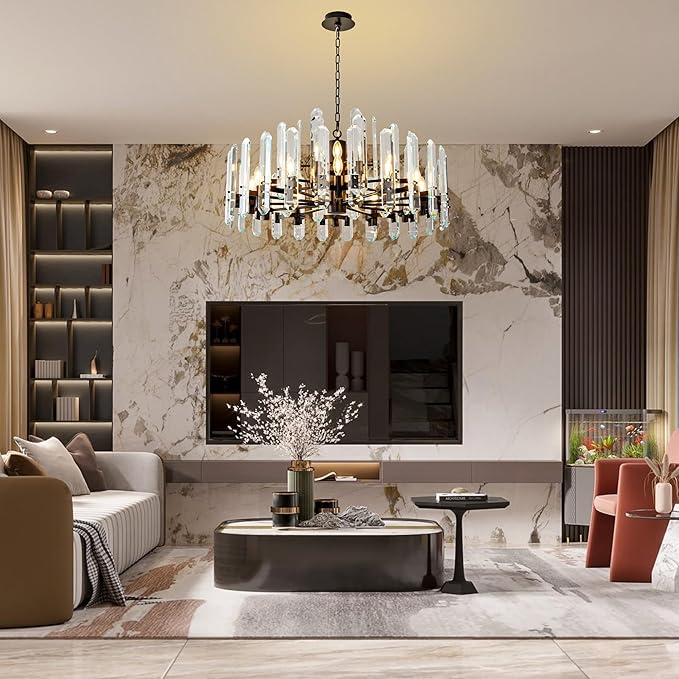 36" Luxury Black Crystal Chandelier, 16-Light Round Modern Chandelier for Dining Room, Adjustable Chain Chandelier Pendant Light Fixture for Living Room, Bedroom, Kitchen Island, Foyer, Entryway