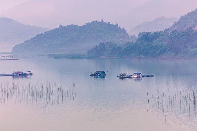 Oriental Beauty: Stunning Feng Shui Landscape Wall Art Prints for Home Decor in 3 Sizes (Misty Reflections: Serenity on a Mountain Lake, 20" x 30")