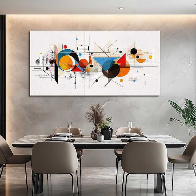 KELIYUAN Framed Wall Art For Living Room Canvas Wall Decor For Bedroom Room Modern Home Decorations Abstract Geometric Color Line Painting Wall Pictures Artwork Bathroom Ready to Hang Mural 20"x40"