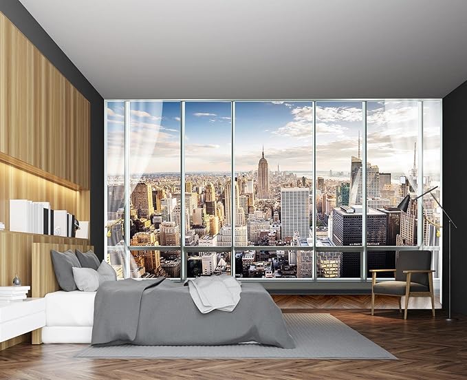 Cliouar-3d Window Building Bedroom Living Room Mural Wallpaper 158" x 110"(Not Self-Adhesive)