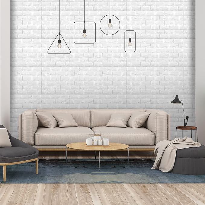 11PCS 3D Wall Panels Peel and Stick Faux Brick Wallpaper White Self Adhesive Foam Brick Paneling Faux Stone Wall Panels (11PCS, White)