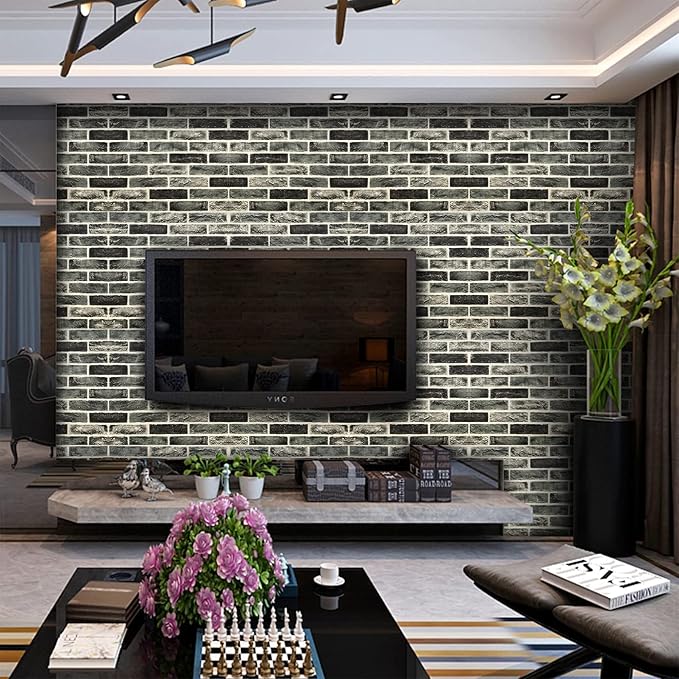 10-Pack 52 Sq.Ft 3D Wall Panels Peel and Stick 3D Faux Brick Wallpaper Peel and Stick Grey Faux Stone Wall Panel Foam Brick Self-Adhesive 3D Wallpaper
