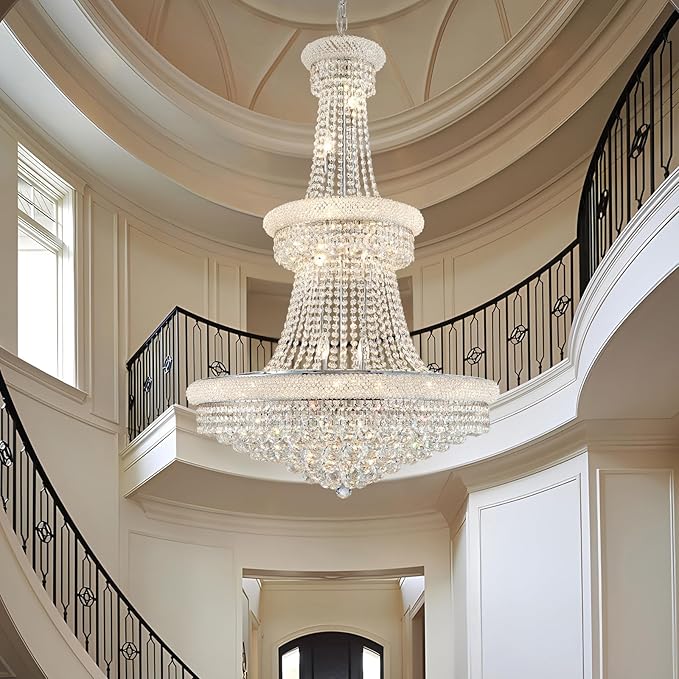 Large Crystal Chandelier Light fixtures - 19-Light High Ceiling Hanging Chandeliers, 3-Layers Luxury Empire Chandeliers for High Ceilings,Entryway,Living Room,Staircase, Foyer (D31.5)
