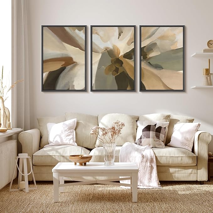 MUDECOR Framed Wall Art Print Set Minimalist Earthy Abstract Floral Illustrations Modern Art Boho Decorative Colorful Chic for Living Room, Bedroom, Office - 24"x36"x3 Black