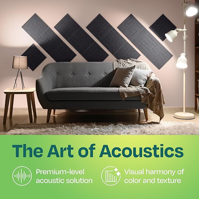 Acoustic Panels 12-Pack Soundproof Wall Panels 12"x12"x0.4" Decorative Sound Dampening for Your Home, Office, Studio, Bedroom & More with Unique LineWave Carving [Dark Gray]