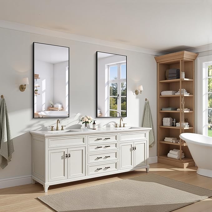 KOCUUY Black Bathroom Mirror, 24x48 Inch Rectangle Mirror for Over Sink, Modern Decorative Wall Mirror for Bedroom Living Room Bathroom, Hang Horizontal/Vertical