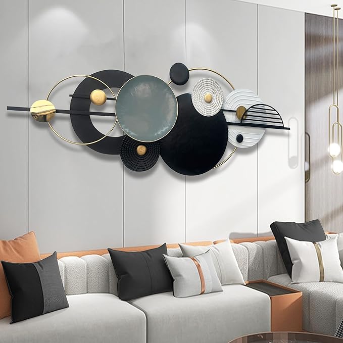 Metal Wall Art Modern Geometry Wall Decor 59"L X22" W Large Black Abstract Wall Sculptures,Wall Decor for Living Room, Office, Home, Bedroom, Kitchen, Bathroom Wall Décor