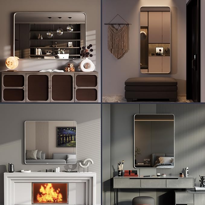 Large Bathroom Mirror for Wall, 72x32 Inch Brushed Silver Framed Bathroom Vanity Mirror for Farmhouse Living Room Bedroom, Anti-Rust, Tempered Glass, Horizontal/Vertical