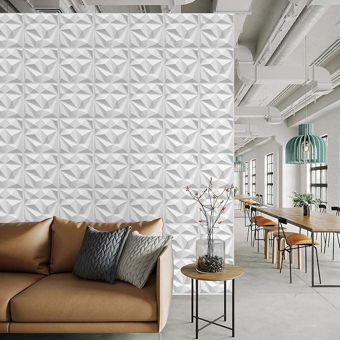 33 Pack Decorative 3D Wall Panels for Interior Wall Decor,12''x12'' White Diamond Design Accent Wall Panles for Living Room,TV Wall Background,Bedroom