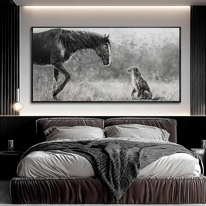 Black Home Wall Decor Horse Canvas Poster Neutral Wall Art 24"x48" Large Pictures for Living Room Kitchen Office Artwork