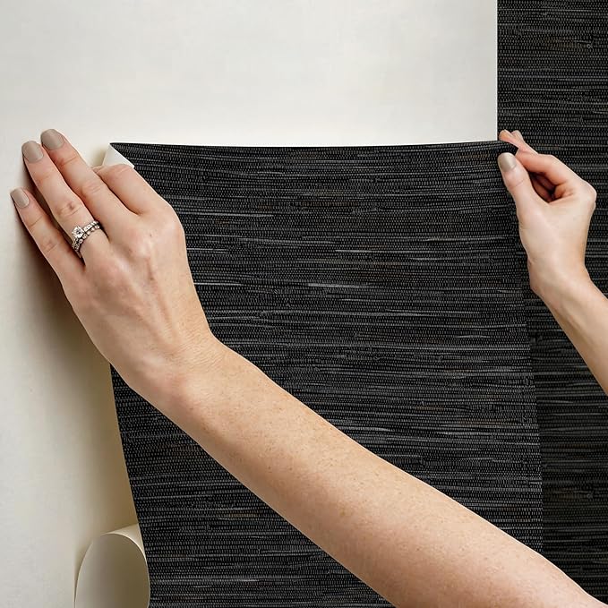 NuWallpaper Black Grassweave Peel and Stick Wallpaper, NUS4992