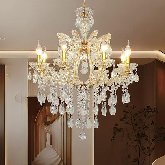 Luxury Maria Theresa Chandelier Light Fixture Modern Gold 8-Light Crystal Chandelier for Bedroom, Dining Room, Living Room, W23.6*H22 with Adjustable Chain