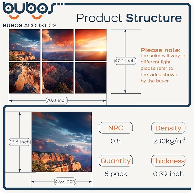 BUBOS 6 Pack Art Acoustic Panels Soundproof Wall Panel,70.8X47.2 Inches Large Sound Absorbing Panel,Self-Adhesive Decorative Acoustical Wall Panels, Acoustic Treatment for Home（Canyon Fire）