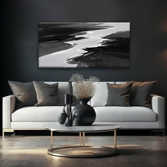Black And White Wall Art Decor Canvas Art Wall Decor Minimalist Grey Abstract Wall Art Canvas Artwork Paintings Abstract Wall Decor Modern Bedroom Art Office 20"X 40"