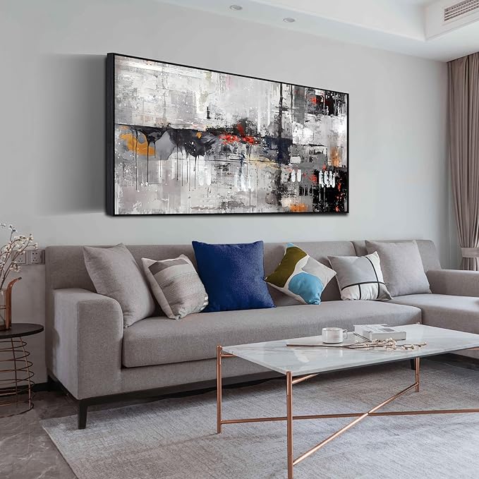 Abstract Wall Art for Living Room - Large Framed Wall Art - Black and White Pictures for Wall Ready to Hang Size 29" x 59"