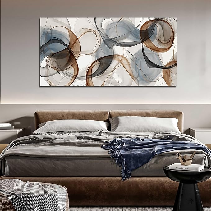 Abstract Art Wall Decor Light Blue Wall Art Brown Canvas Art Print Modern Large Artwork for Bedroom Bathroom Living Room Office 29"x 59"