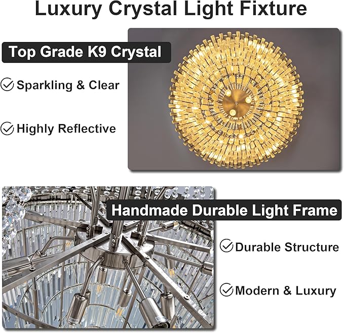 54" Long Crystal Chandelier for High Ceilings, 21-Light Modern Silver Large Chandeliers for Staircase Foyer Entryway Living Room Hallway, Luxury Top K9 Crystal Tiered Ceiling Light Fixture