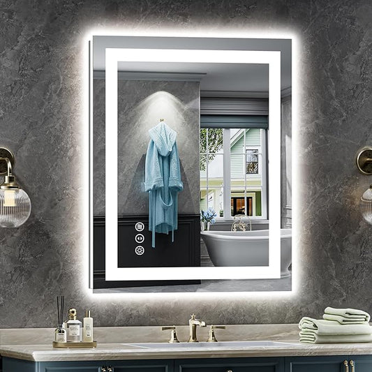 24"x32" LED Bathroom Mirror with Lights, Backlit & Front Lit, Anti-Fog Lighted Bathroom Vanity Mirror for Wall, Memory Function, Dimmable, HD Tempered Glass, Shatter-Proof