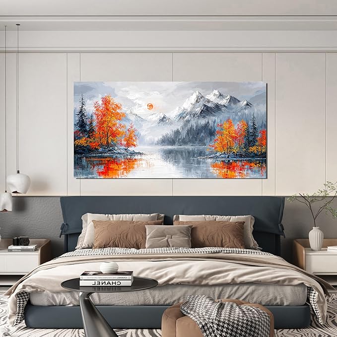 Canvas Wall Art Decor Wall Art Pictures for Living Room Artwork for Walls Large Vintage Forest Wall Art Prints Canvas Art Wall Decor Landscape Mountain Wall Art Bedroom Home Aesthetic Art Decor 24" X 48"
