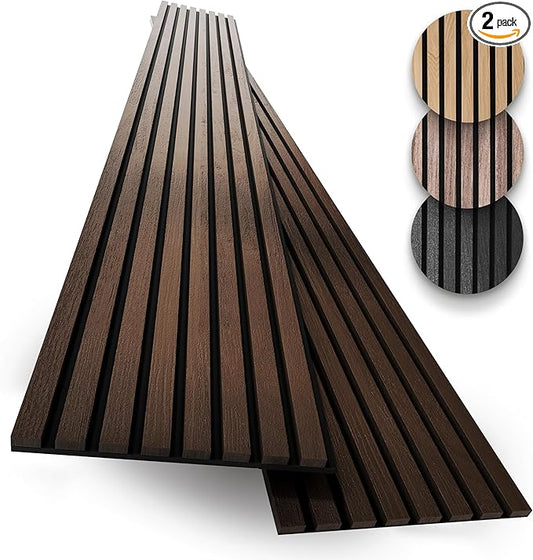 2-Pack Acoustic Wood Slat Panels - Soundproof Wall Paneling for Interior Decor