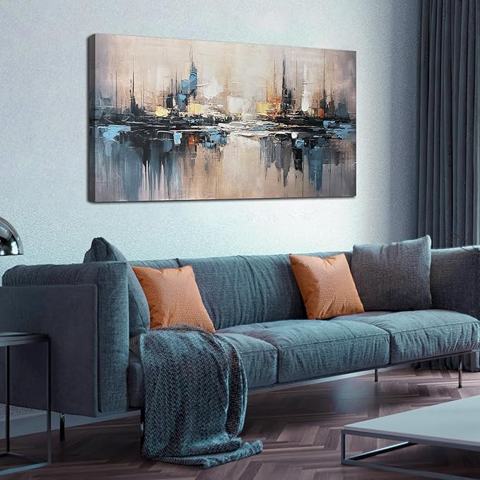 Blue Abstract Wall Art Decor Large Pictures for Living Room Blue and Gray White Bedroom Bathroom Office Decor Size 24 x 48 Inches