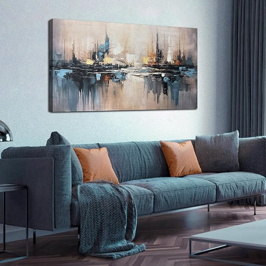 Blue Abstract Wall Art Decor Large Pictures for Living Room Blue and Gray White Bedroom Bathroom Office Decor Size 24 x 48 Inches