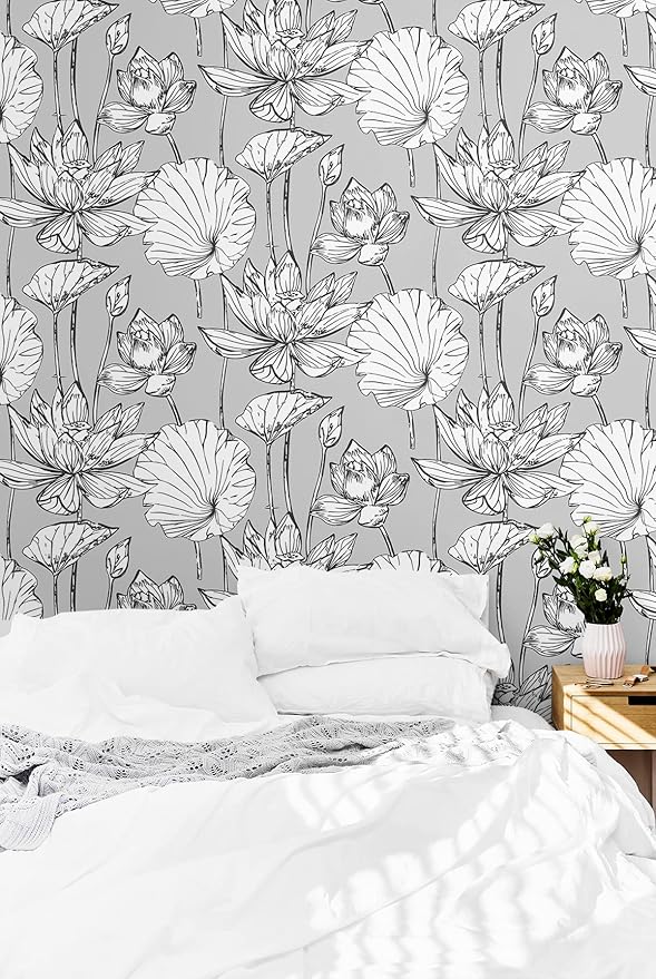 NextWall Lotus Floral Peel and Stick Wallpaper (Gray)
