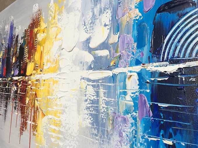 Large Hand Painted Abstract Reflection Cityscape Canvas Wall Art Modern Oil Painting Contemporary Decor Artwork (60 x 30 inch)