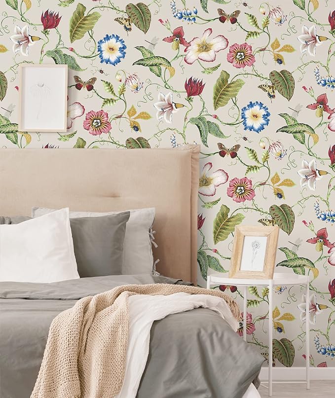 NextWall Summer Garden Floral Peel and Stick Wallpaper (Raspberry & Chartreuse)