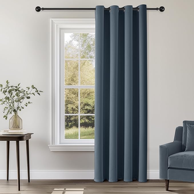 ChrisDowa Blackout Curtains 90 Inches Long for Living Room, Grommet Thermal Insulated Room Darkening Curtains for Bedroom (1 Panel Set, Stone Blue, 52W x 90L)