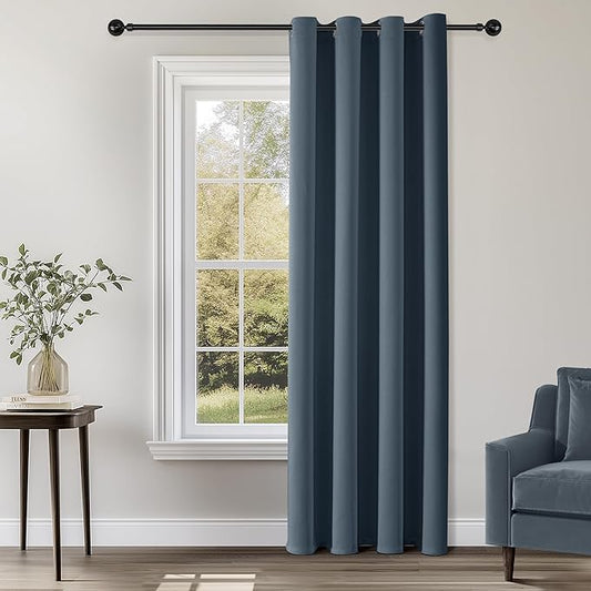 ChrisDowa Blackout Curtains 90 Inches Long for Living Room, Grommet Thermal Insulated Room Darkening Curtains for Bedroom (1 Panel Set, Stone Blue, 52W x 90L)