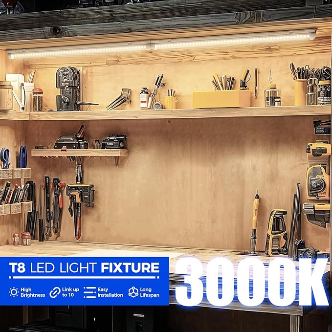 Barrina LED Shop Light 2FT, 20W 3000LM 3000K, Clear Cover Linkable LED Tube Lights, V Shape Integrated T8 LED Lighting, LED Ceiling Lights for Garage, Warehouse, Workshop, ETL Listed, 2 Packs