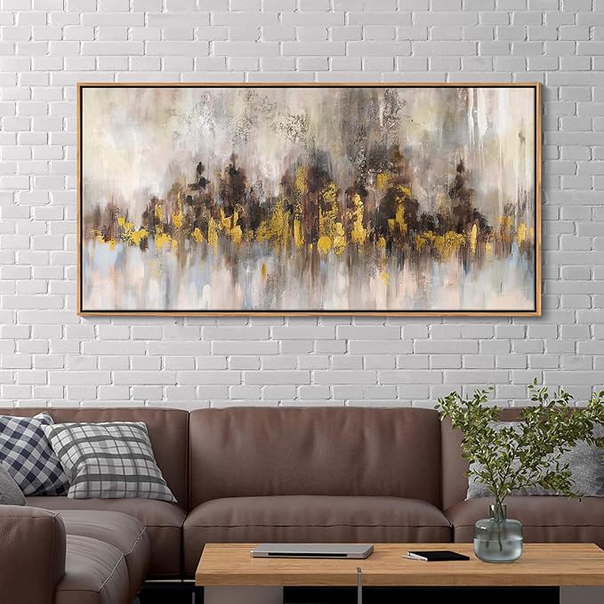 Abstract Painting Wall Art Black and Gold Picture for Living Room Retro Home Bedroom Decoration Modern Framed Artwork Decor 29X58IN