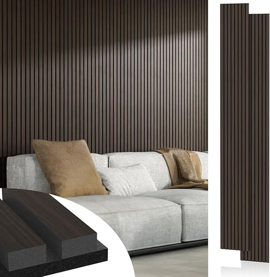 Acoustic Wood Wall Panels, 2-PC 94.49 x 12.6 in Soundproof Wood Wall Panels for Decor, Wood Slat Wall Panels for Wall Decor, Smoke Oak